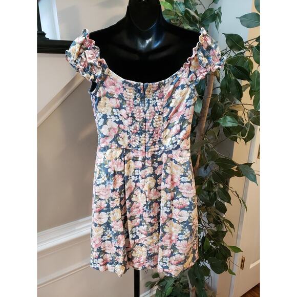 Abercrombie & Fitch Corset Mini Dress Women M Multi Floral Off Shoulder Back Zip - Picture 4 of 12